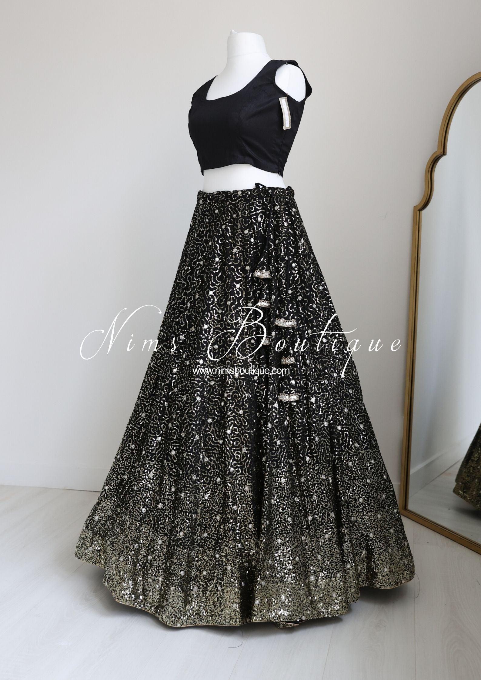 Nims Boutique Arya Black & Gold Sequin Luxury Skirt sizes 6-16