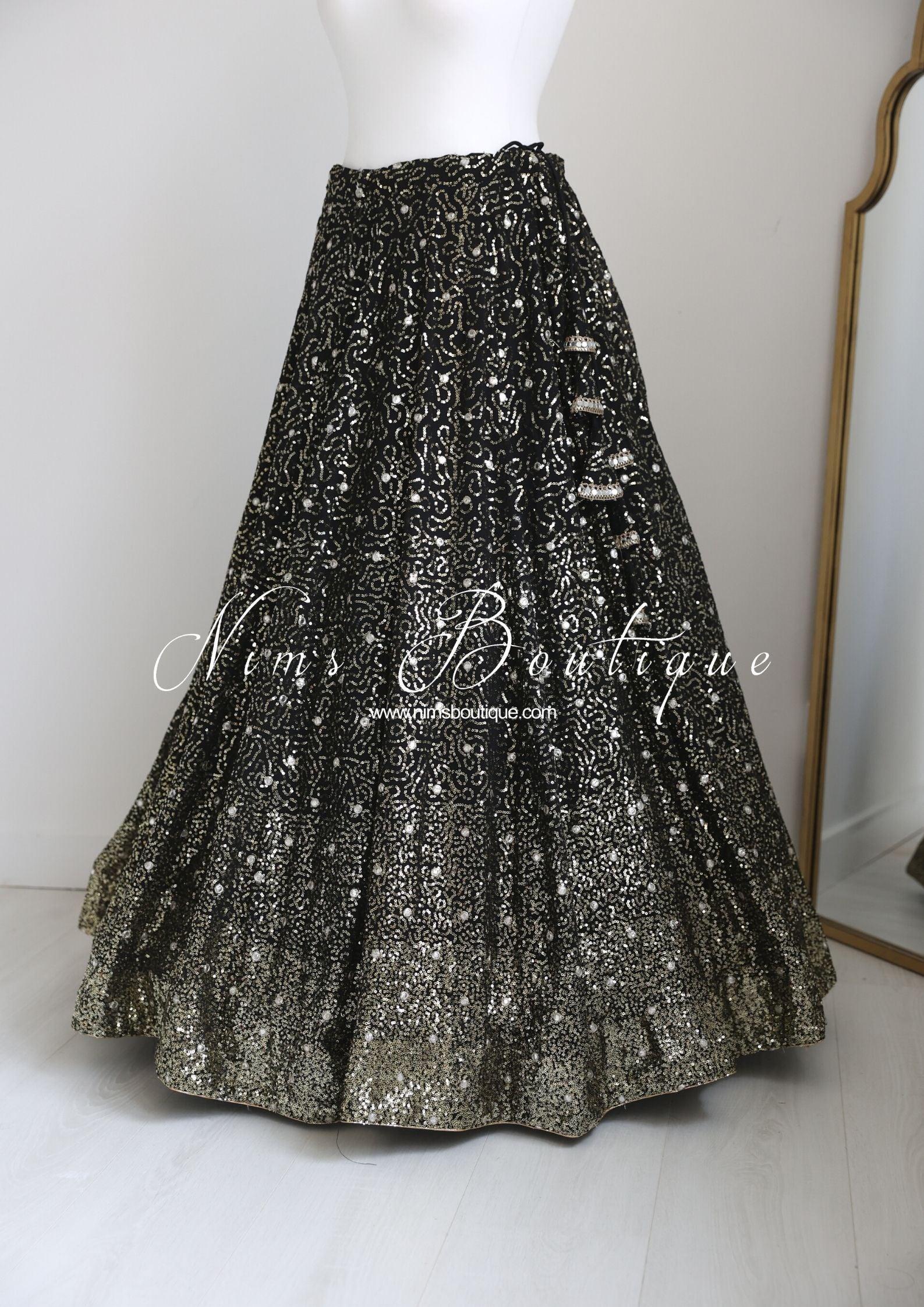 Nims Boutique Arya Black & Gold Sequin Luxury Skirt sizes 6-16