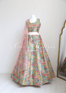 Suraiya Luxury Mints/Blues Printed Skirt (sizes 8-12)
