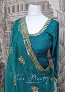 Teal Green Silk Pajami & Trouser Suit with sleeves (10-12)
