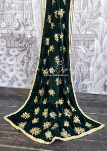 Luxury Dark Green Velvet Embroidered Shawl