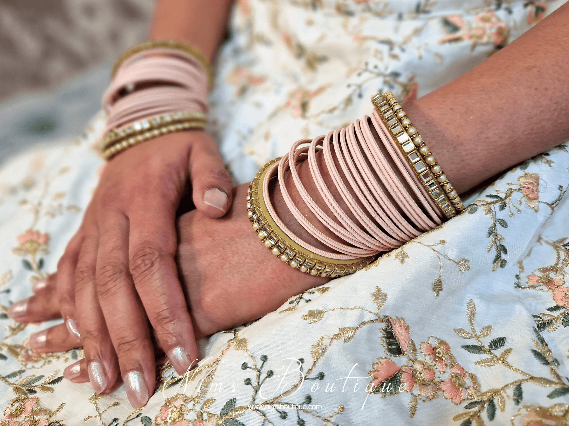 Nims Boutique Peach & Kundan Set of Bangles PN