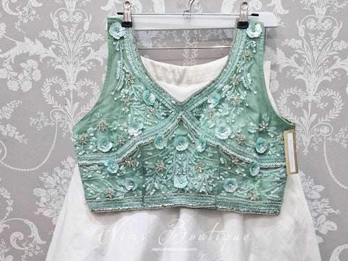 Limited Edition V Neck Mint 3d Flower Embroidered Blouse (10-12)