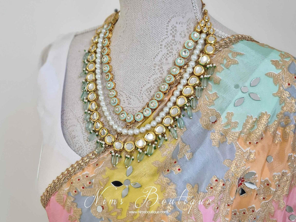Nims Boutique Myra Blossom Kundan Mint Haar Set
