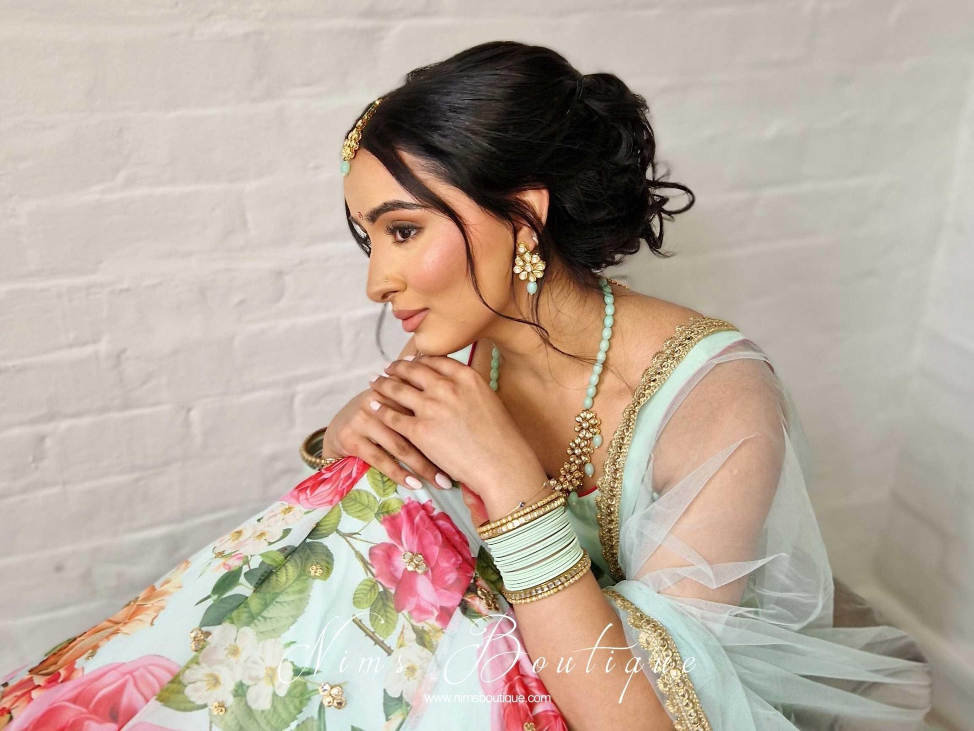 Nims Boutique Light Mint & Kundan Set of Bangles MBN