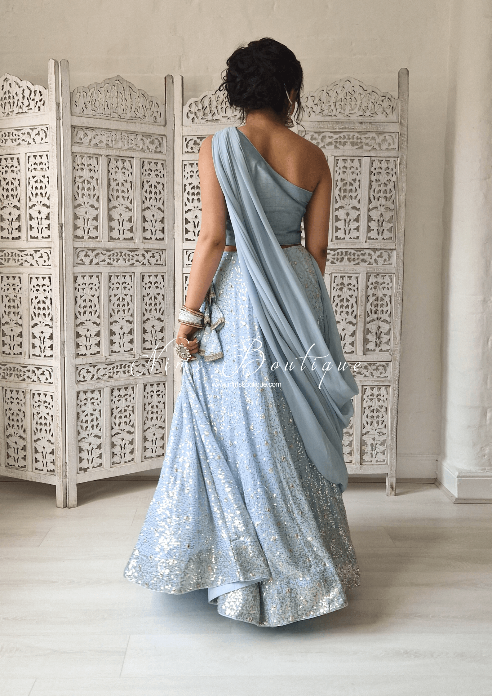 Nims Boutique Arya Powder Blue Luxury One Shoulder & Dupatta blouse 4-10