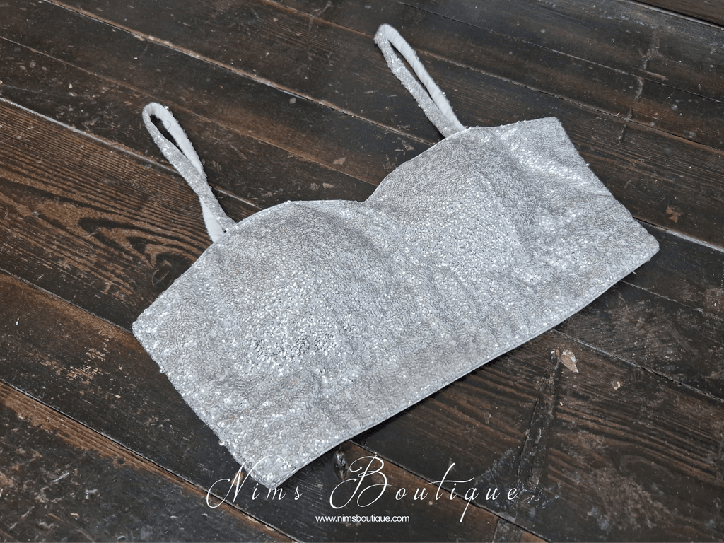 Nims Boutique Gia Silver Sequin Strap Blouse various sizes