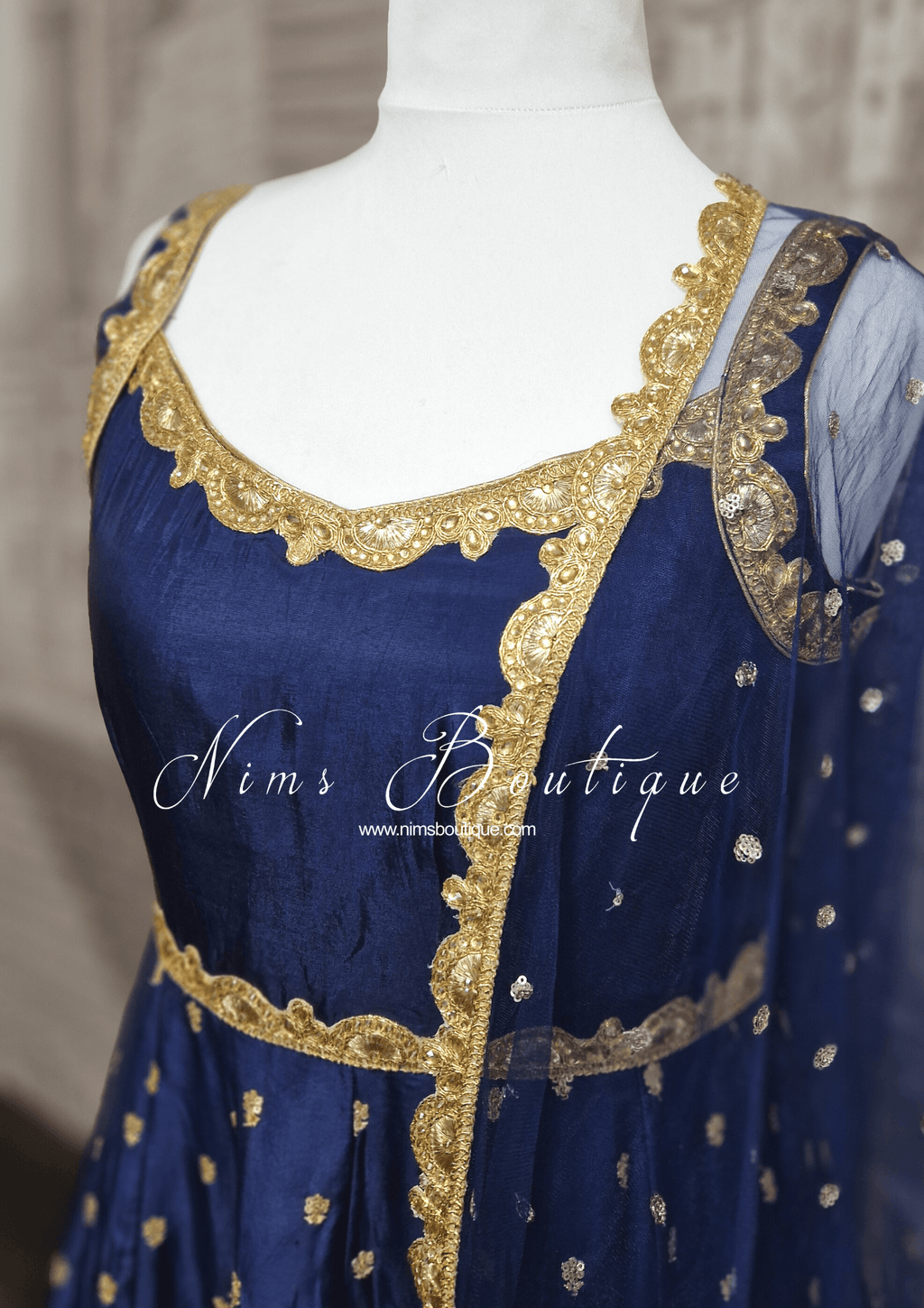 Nims Boutique The NB Luxury Navy Silk Anarkali with Pajami sizes 4-20