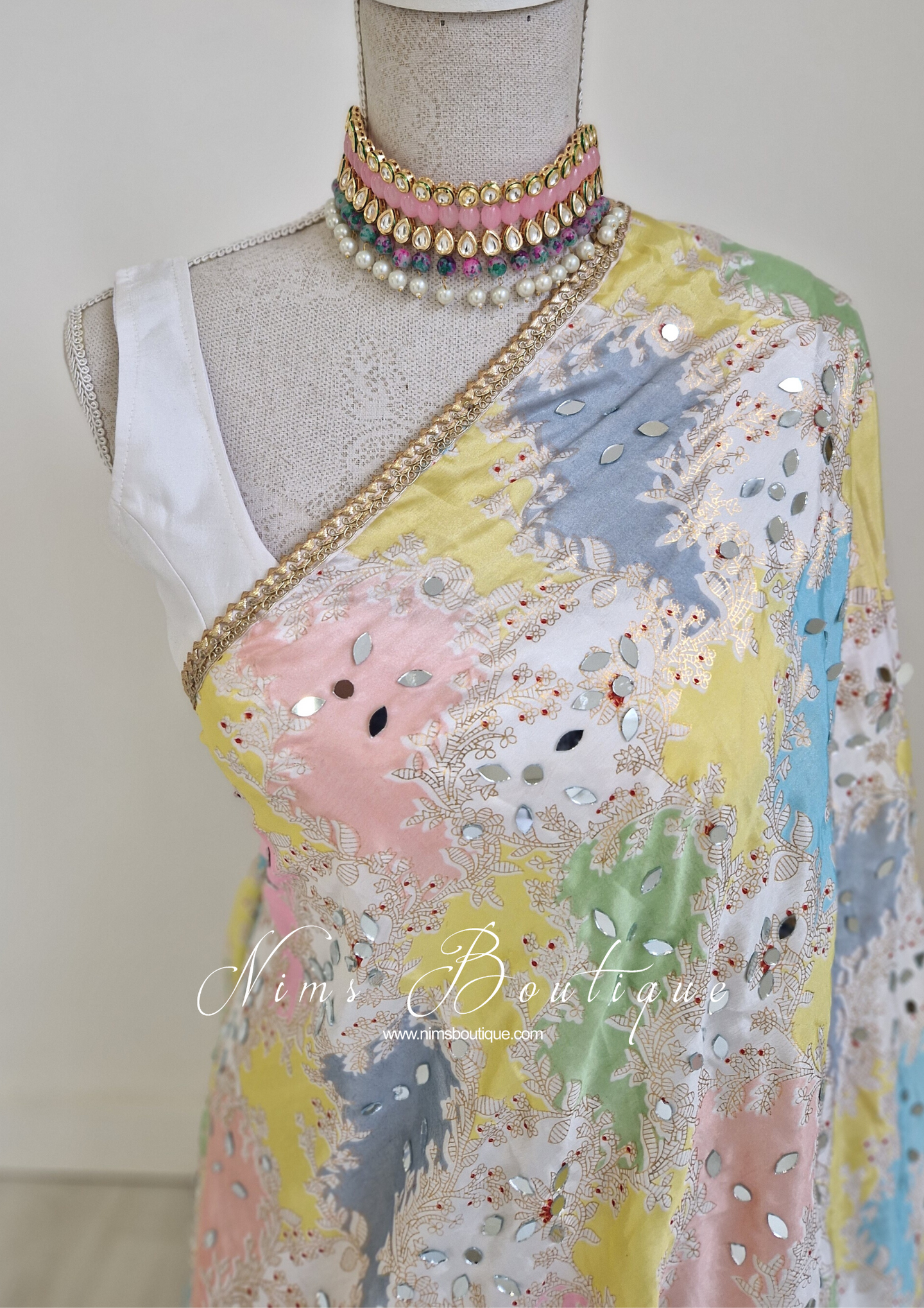 Sitara Luxury Ivory & Pastel Multicolour Mirror Dupatta/Chunni