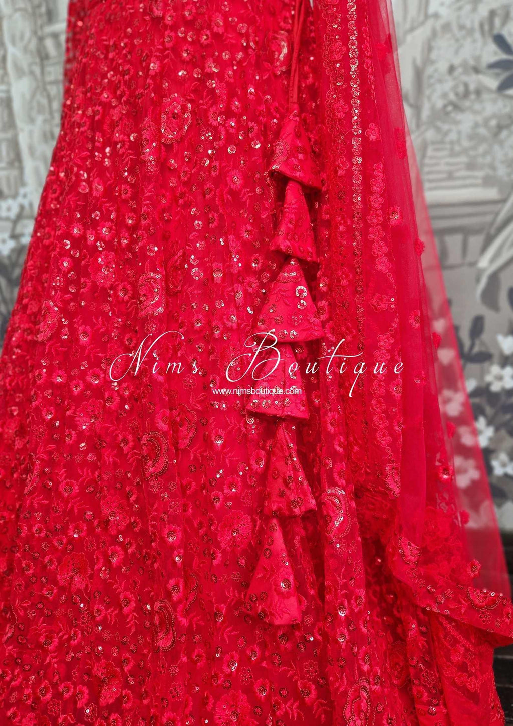 Nims Boutique Luxury Deep Red Sequin Lehnga 8-20