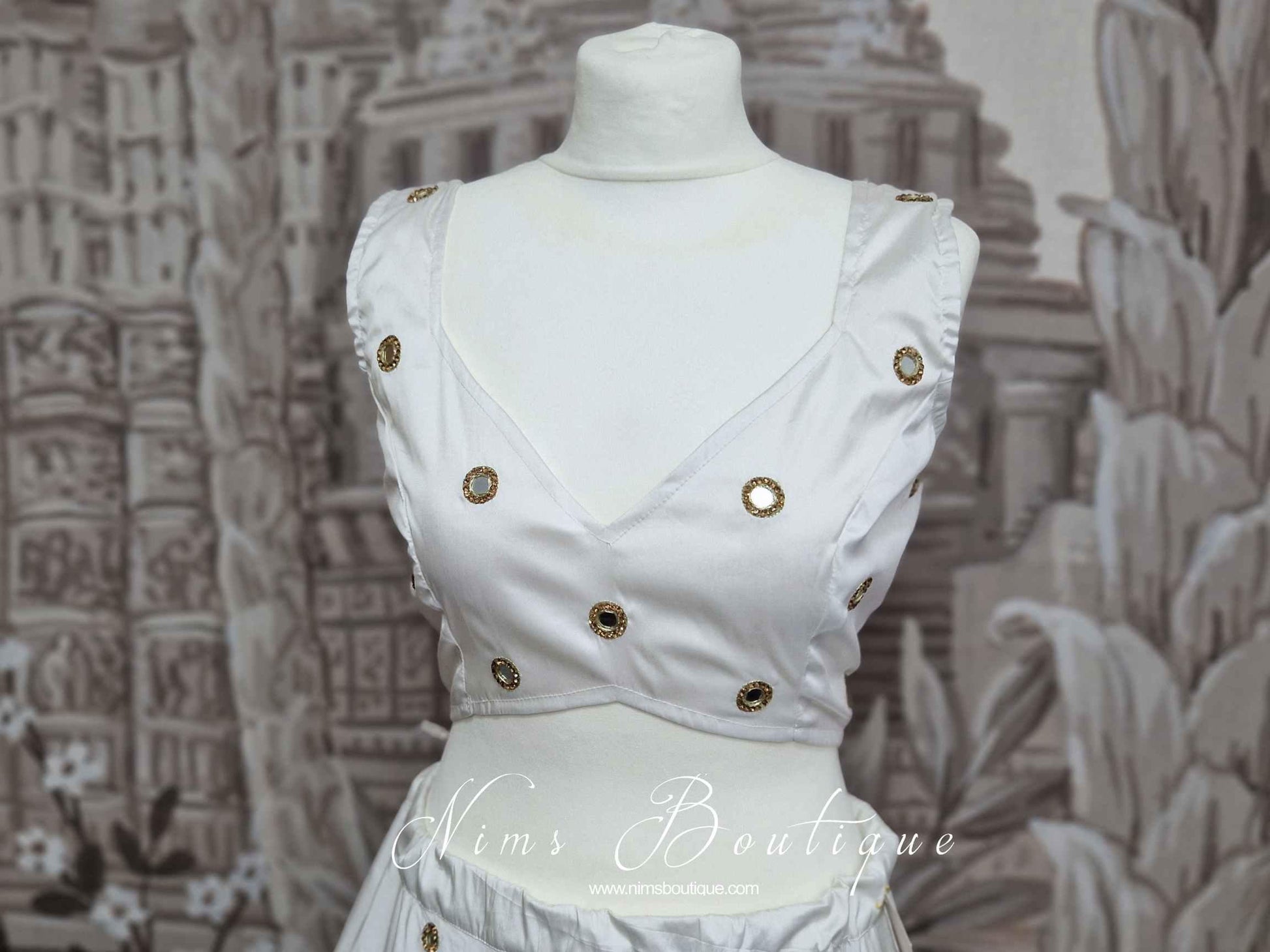 Nims Boutique Rani Luxury White Silk Mirror Blouse size 4-22