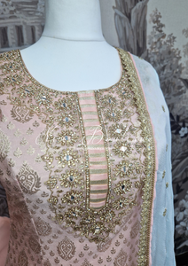 Peach & Light Blue Embroidered Gharara Suit (Size 10-12)