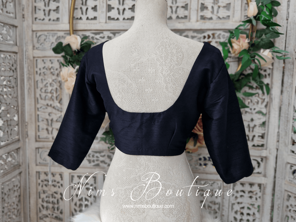 Nims Boutique Black Raw Silk Scoop Neck Blouse with sleeves 4-26
