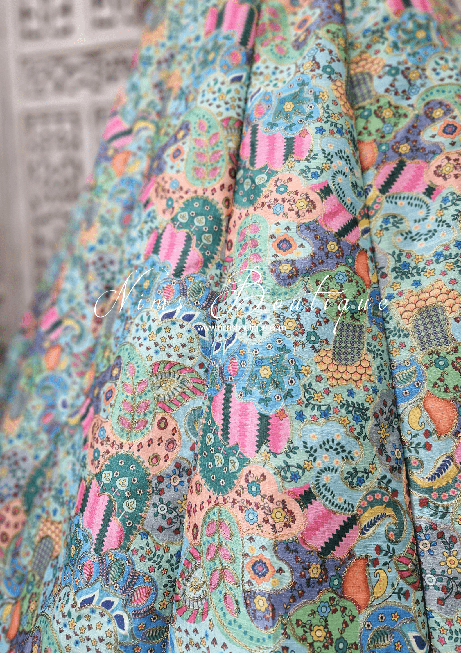 Nims Boutique Suraiya Luxury Blues Printed Skirt sizes 10-18