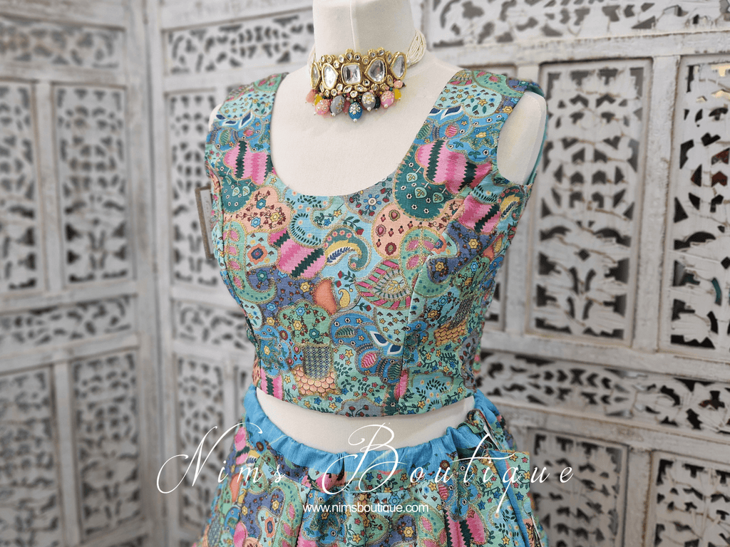 Nims Boutique Suraiya Luxury Blues Printed Blouse sizes 6-18