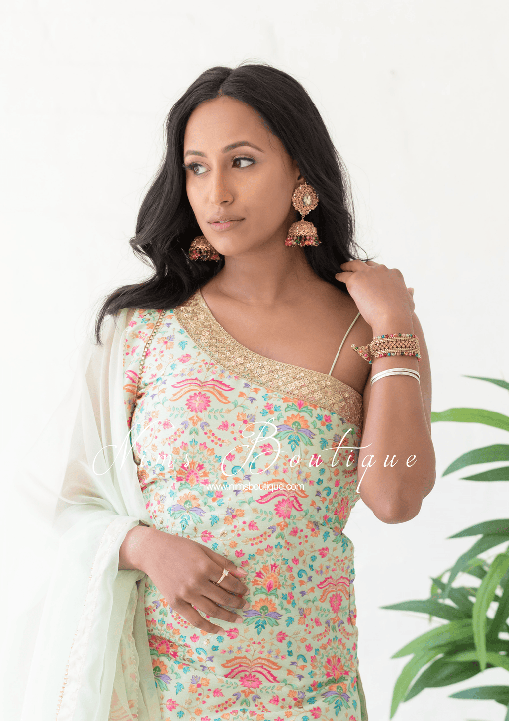 Nims Boutique One Shoulder Mia Mint Greens & Pinks Multicolour Pajami Suit sizes 4-16