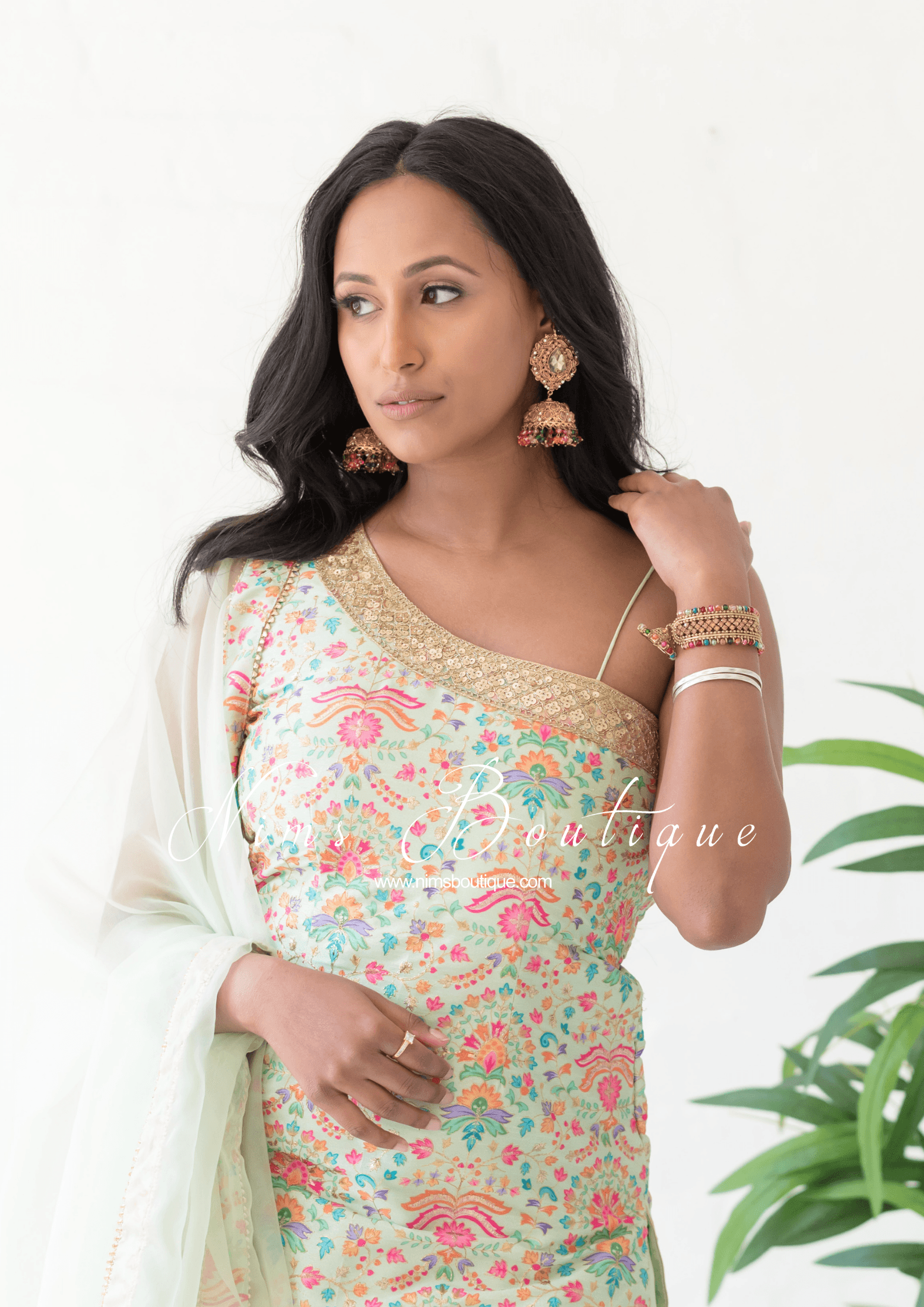 Nims Boutique One Shoulder Mia Mint Greens & Pinks Multicolour Pajami Suit sizes 4-16