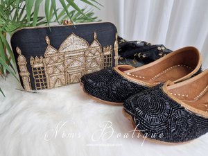 Black Beaded Leather Punjabi Juttis