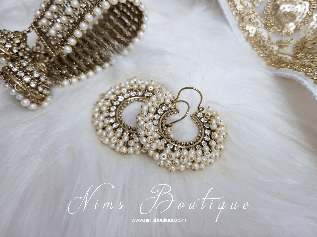 Nims Boutique Meghna Royal Pearl Cluster Hoop Earrings