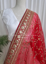 Mahi Luxury Red Organza Embroidered Dupatta/Chunni