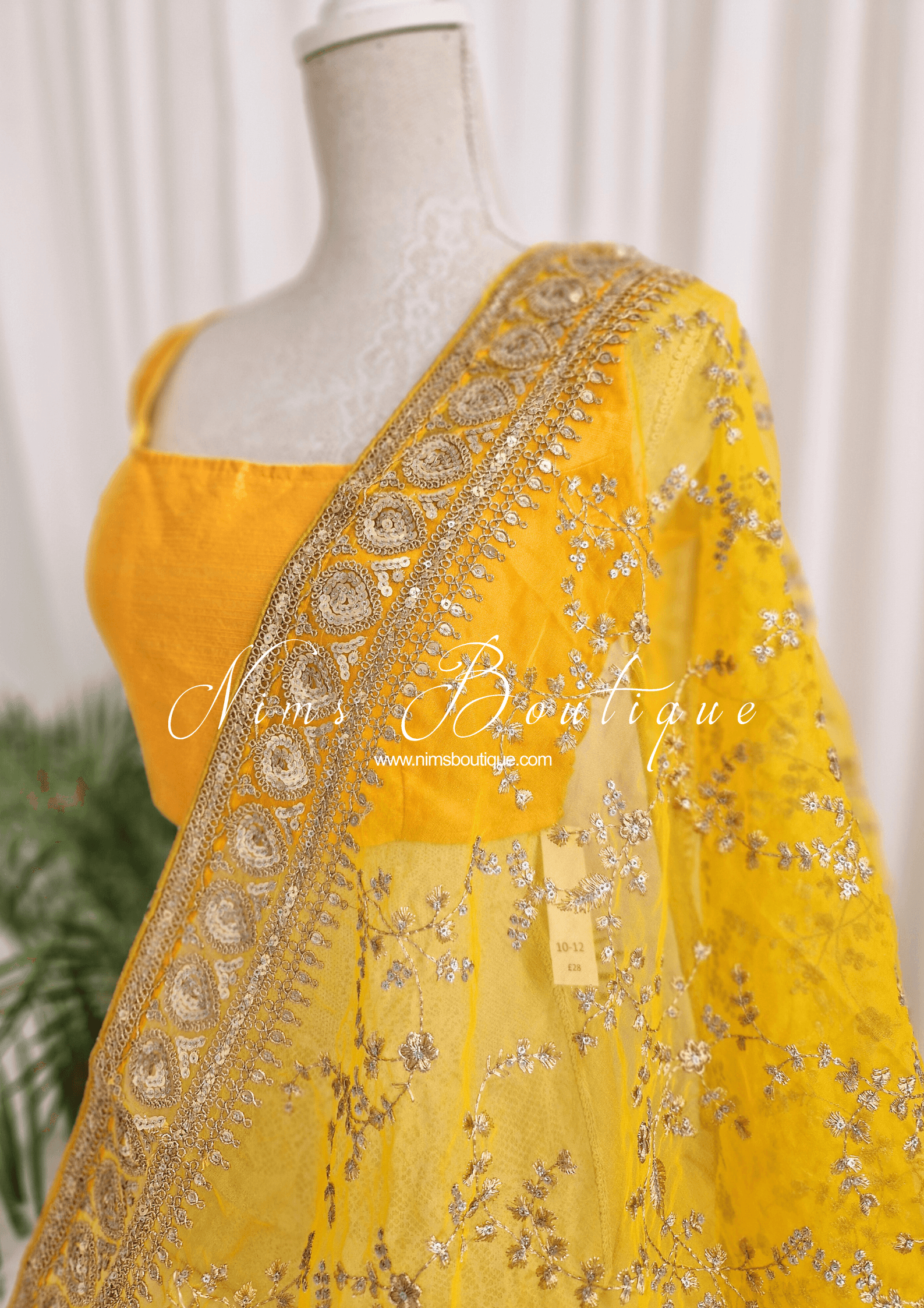 Nims Boutique Mahi Luxury Deep Yellow Organza Embroidered Dupatta/Chunni