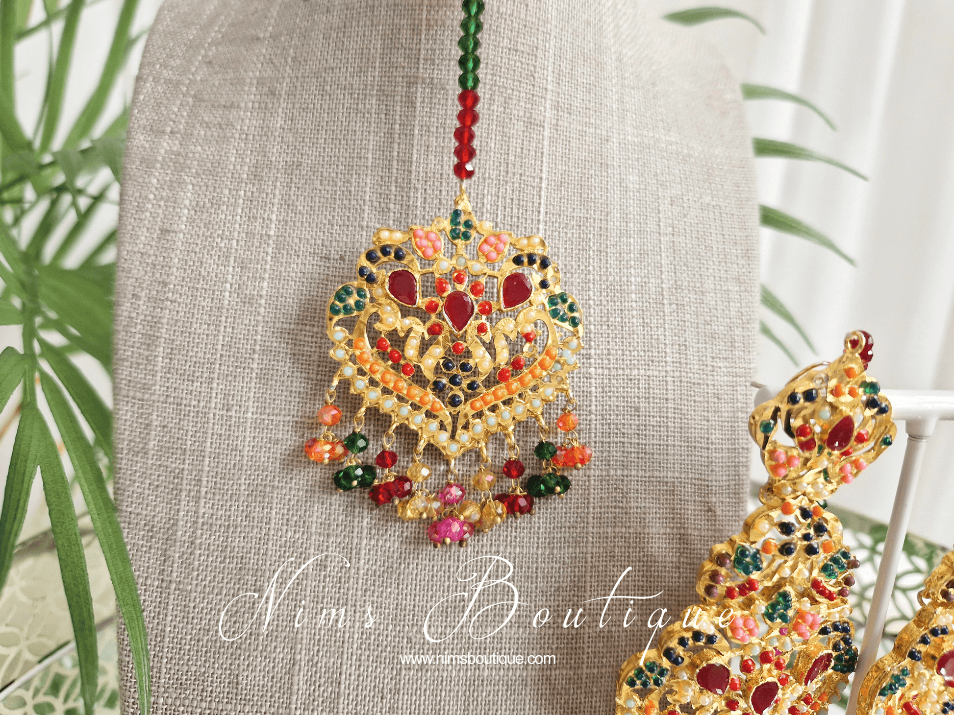Nims Boutique Neena Multicolour & Gold Earrings & Tikka Set