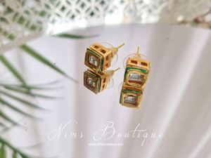 Nims Boutique Small square Kundan Stone stud earrings