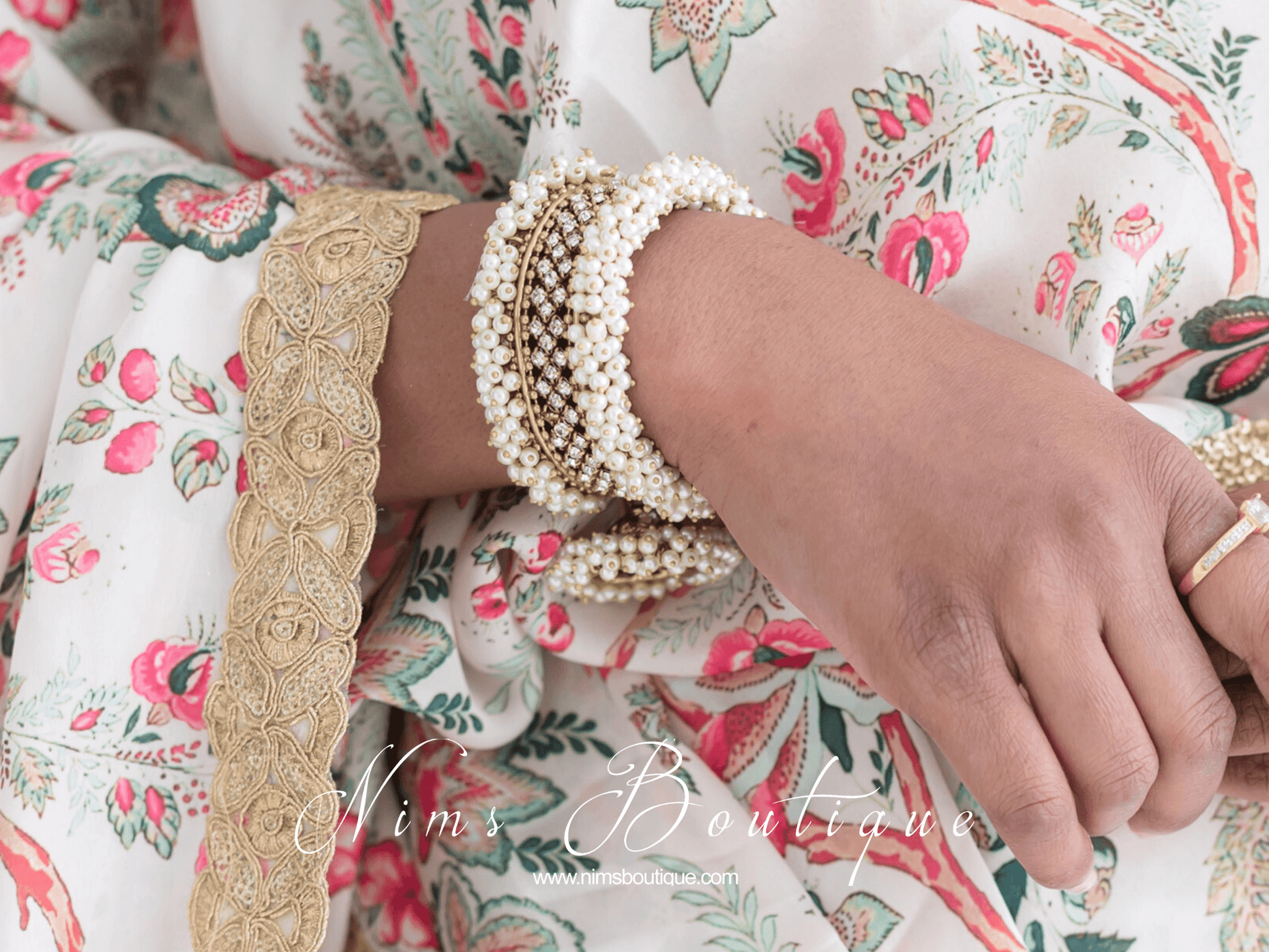 Nims Boutique Royal Pearl Cluster Bracelet with hanging chumka