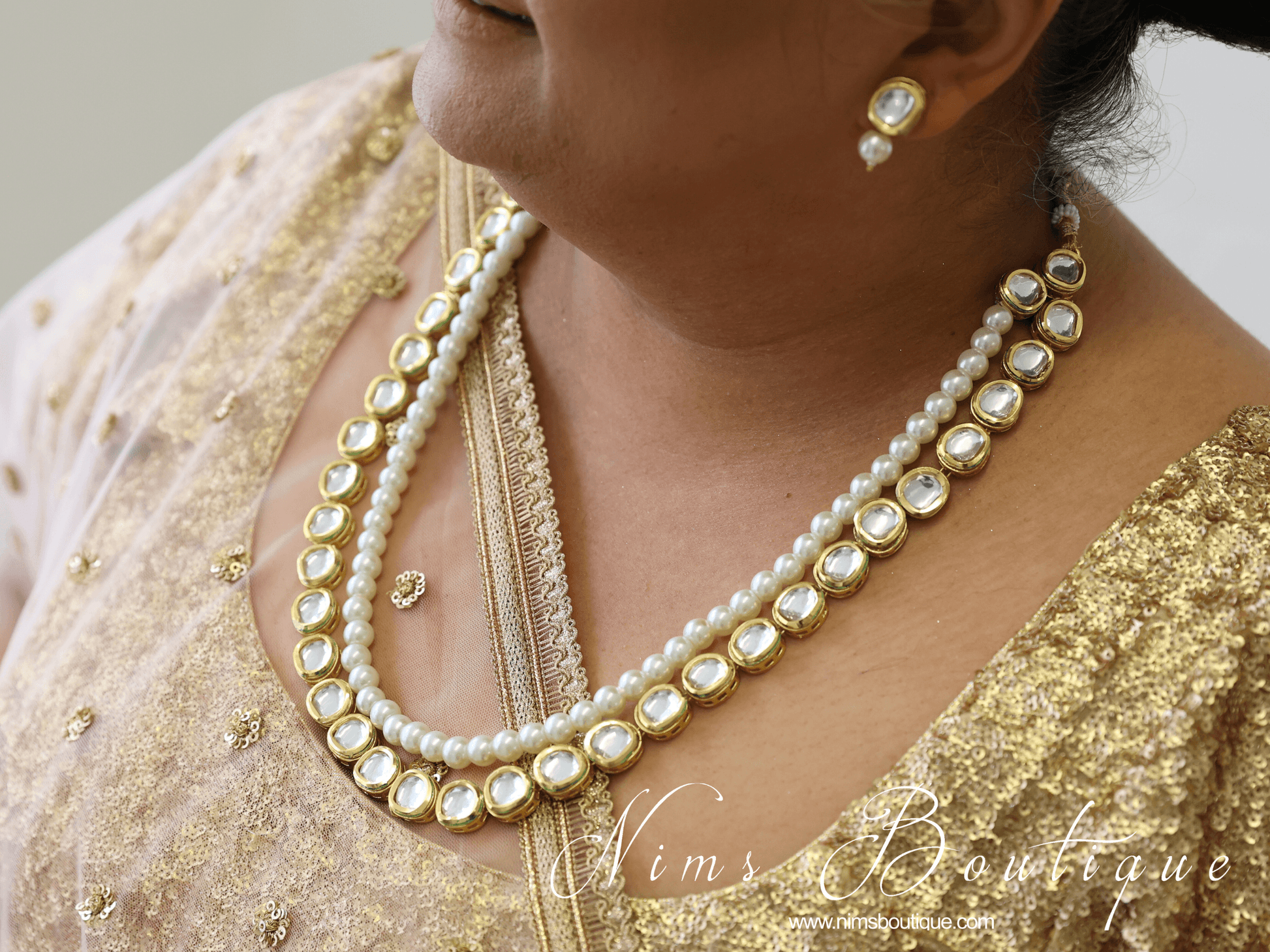 Nims Boutique Madhuri Kundan Pearl Haar Set