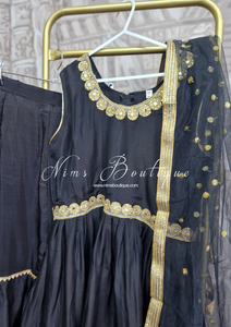 Kids Black Silk Frock Sharara Suit