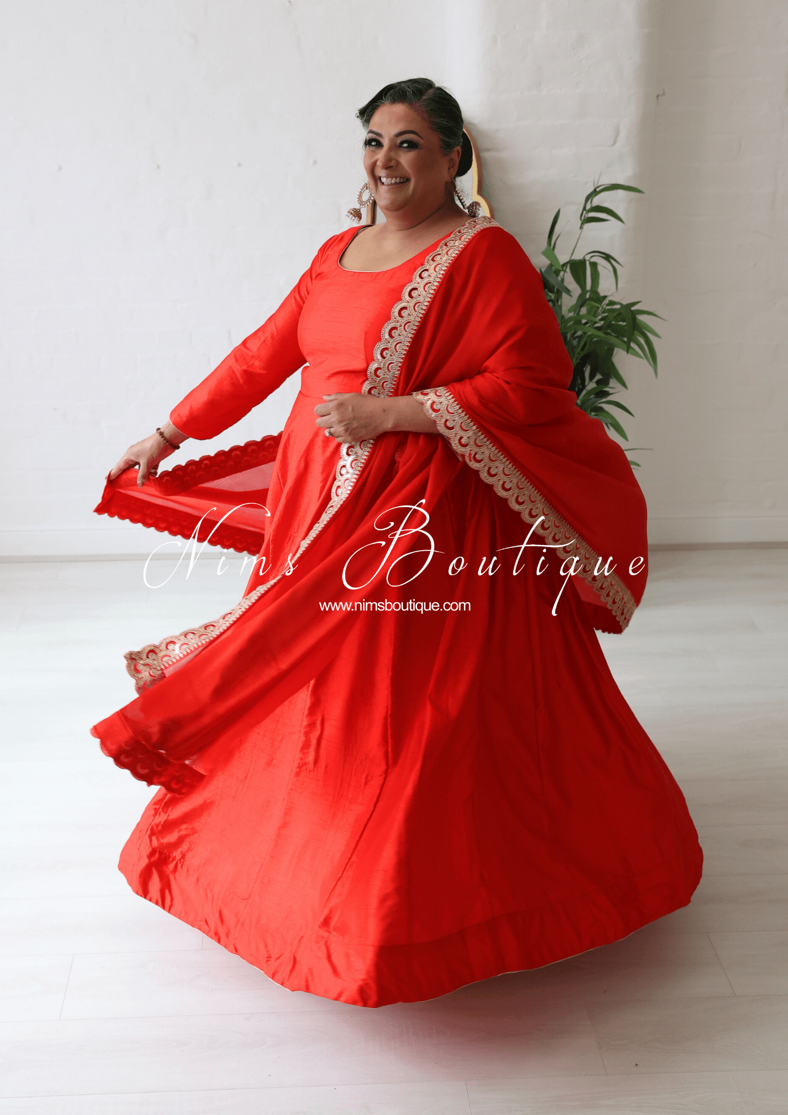Nims Boutique Saira raw silk red gown with pajami sizes 8-20