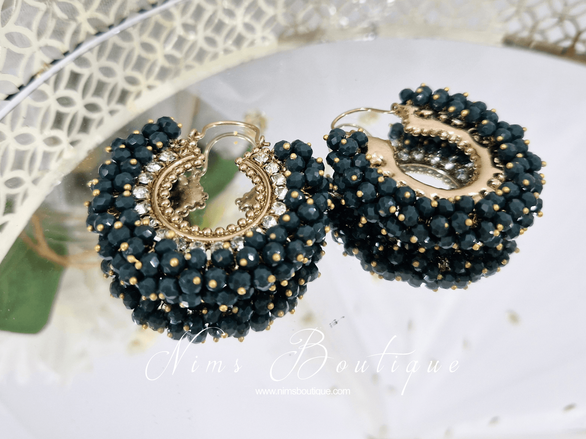 Nims Boutique Meghna Royal Dark Green Cluster Hoop Earrings