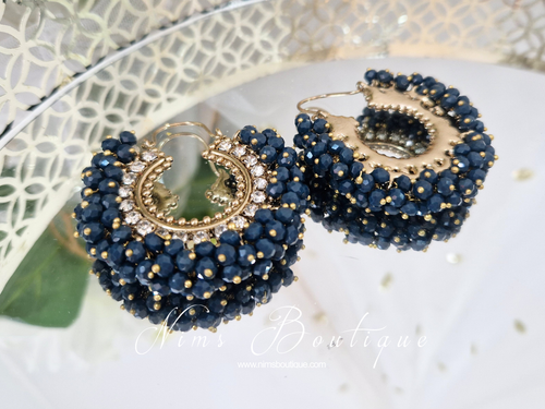 Nims Boutique Meghna Royal Navy Cluster Hoop Earrings