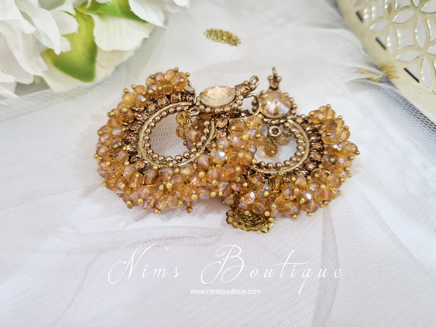 Nims Boutique Meghna Royal Gold Stone Cluster Earrings