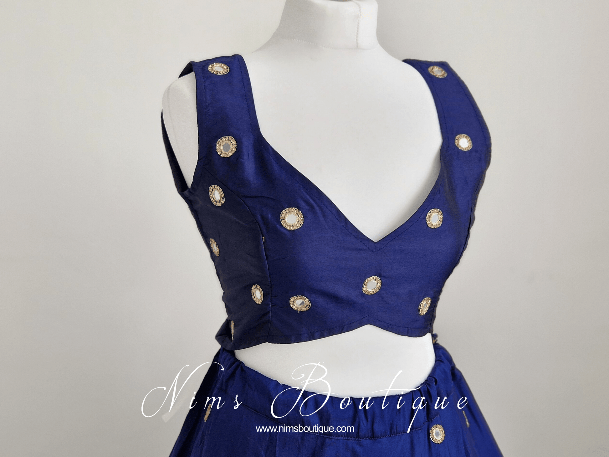 Nims Boutique Rani Luxury Navy Silk Mirror Blouse size 4-16