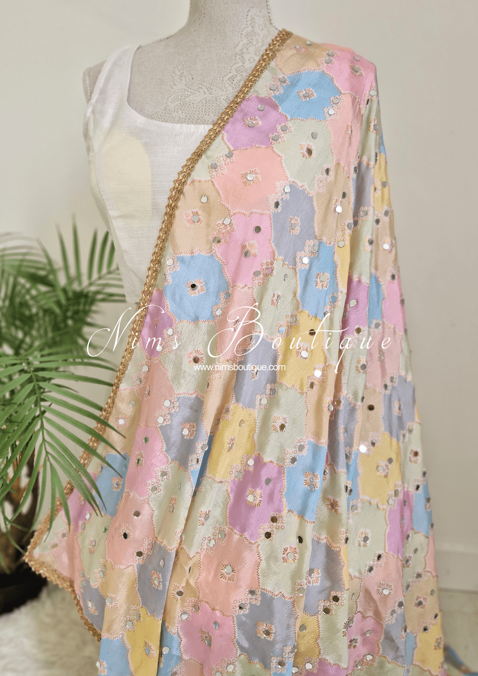 Nims Boutique Sitara Luxury Pastel Multicolour Mirror Dupatta/Chunni