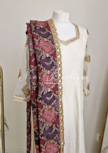 The NB Classic Long Sleeved Ivory Silk & Multicolour Salwar Suit (8-20)