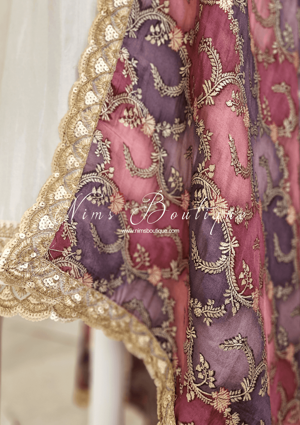 Nims Boutique The NB Classic Long Sleeved Ivory Silk & Multicolour Salwar Suit 8-20