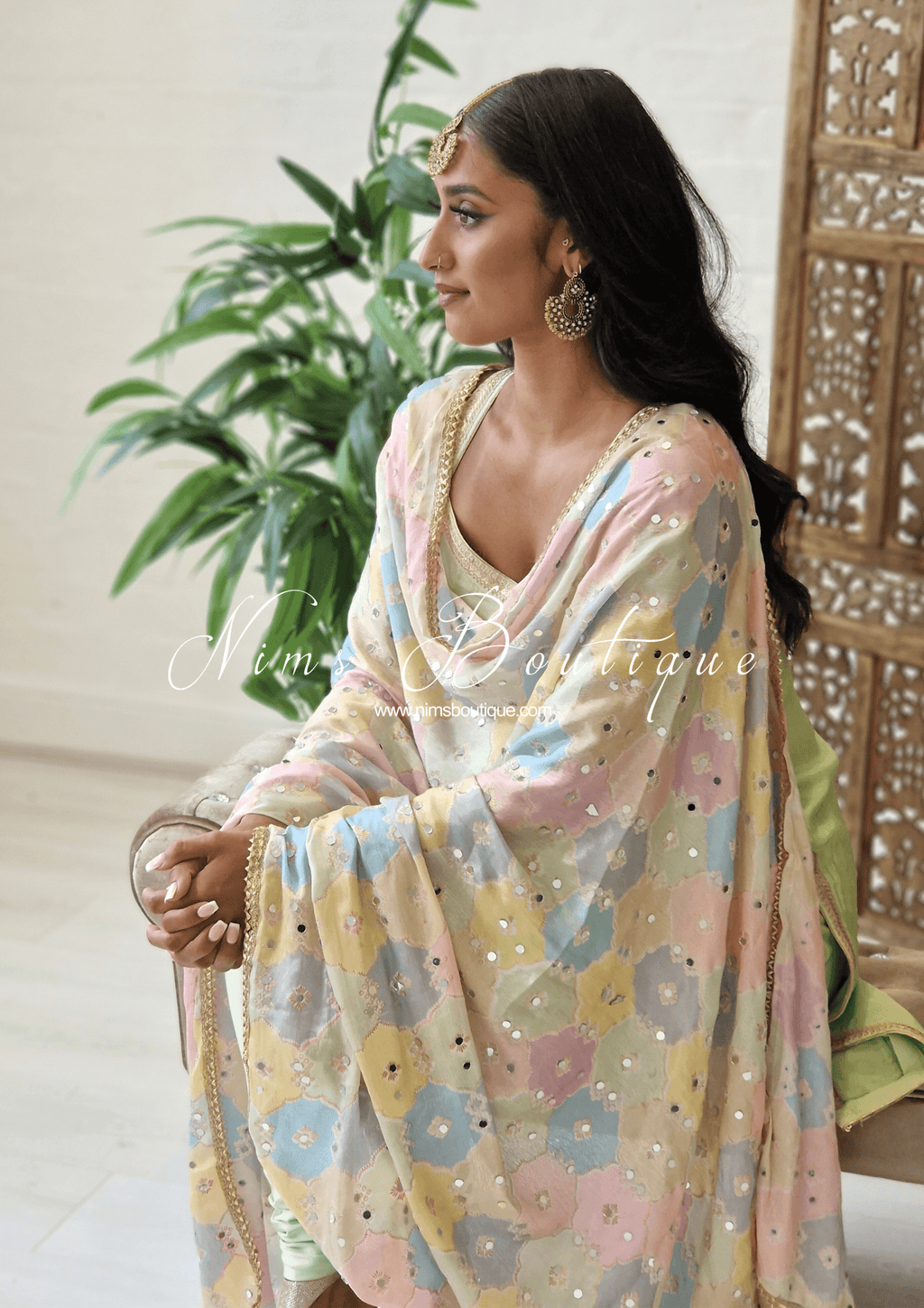 Nims Boutique Sitara Luxury Pastel Multicolour Mirror Dupatta/Chunni