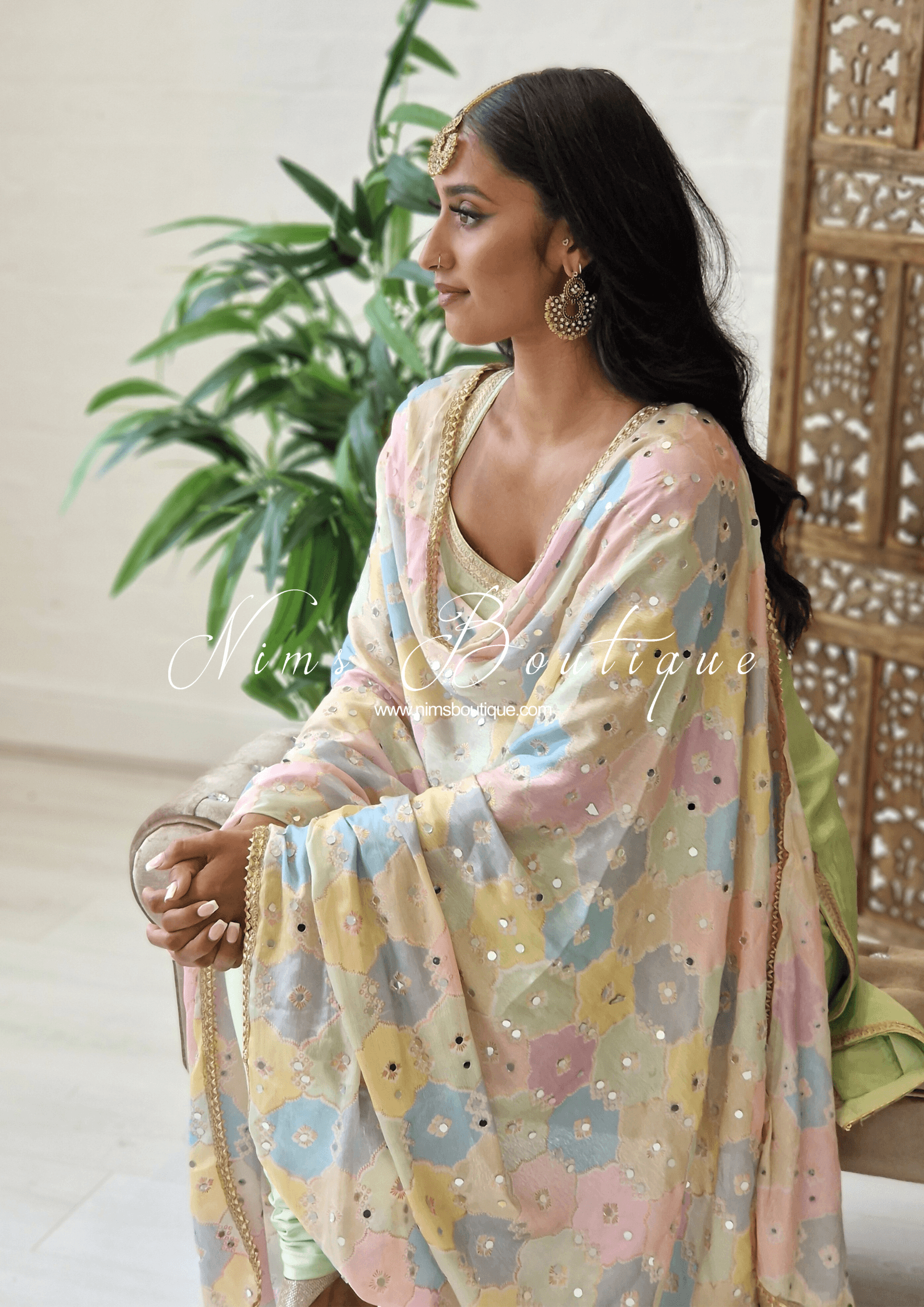 Nims Boutique Sitara Luxury Pastel Multicolour Mirror Dupatta/Chunni