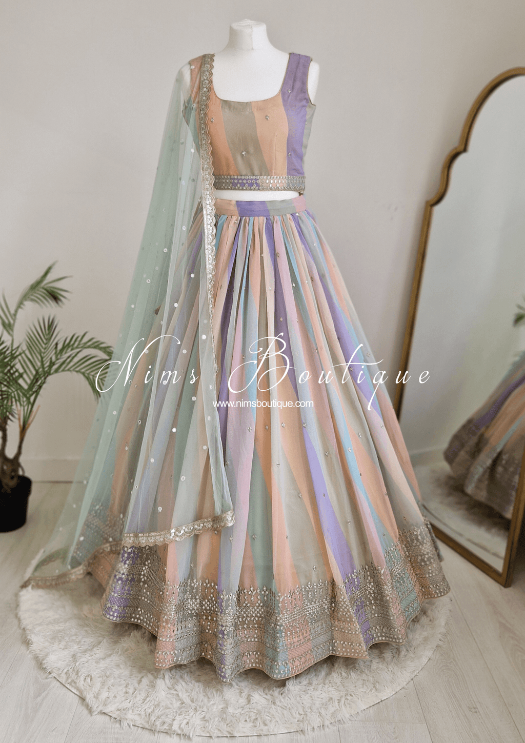 Nims Boutique Pastel Stripe Lehnga sizes 4-16