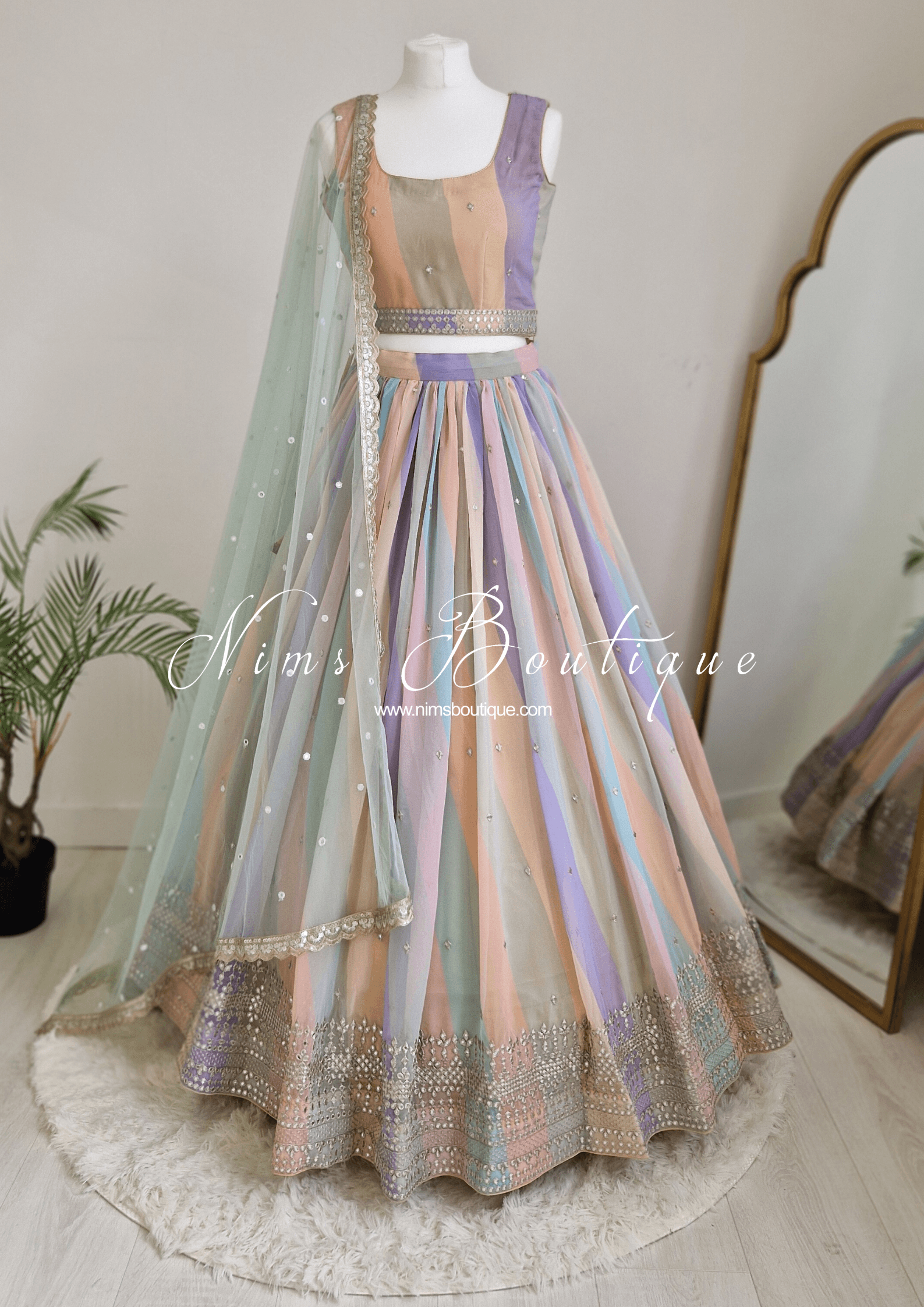 Nims Boutique Pastel Stripe Lehnga sizes 4-16