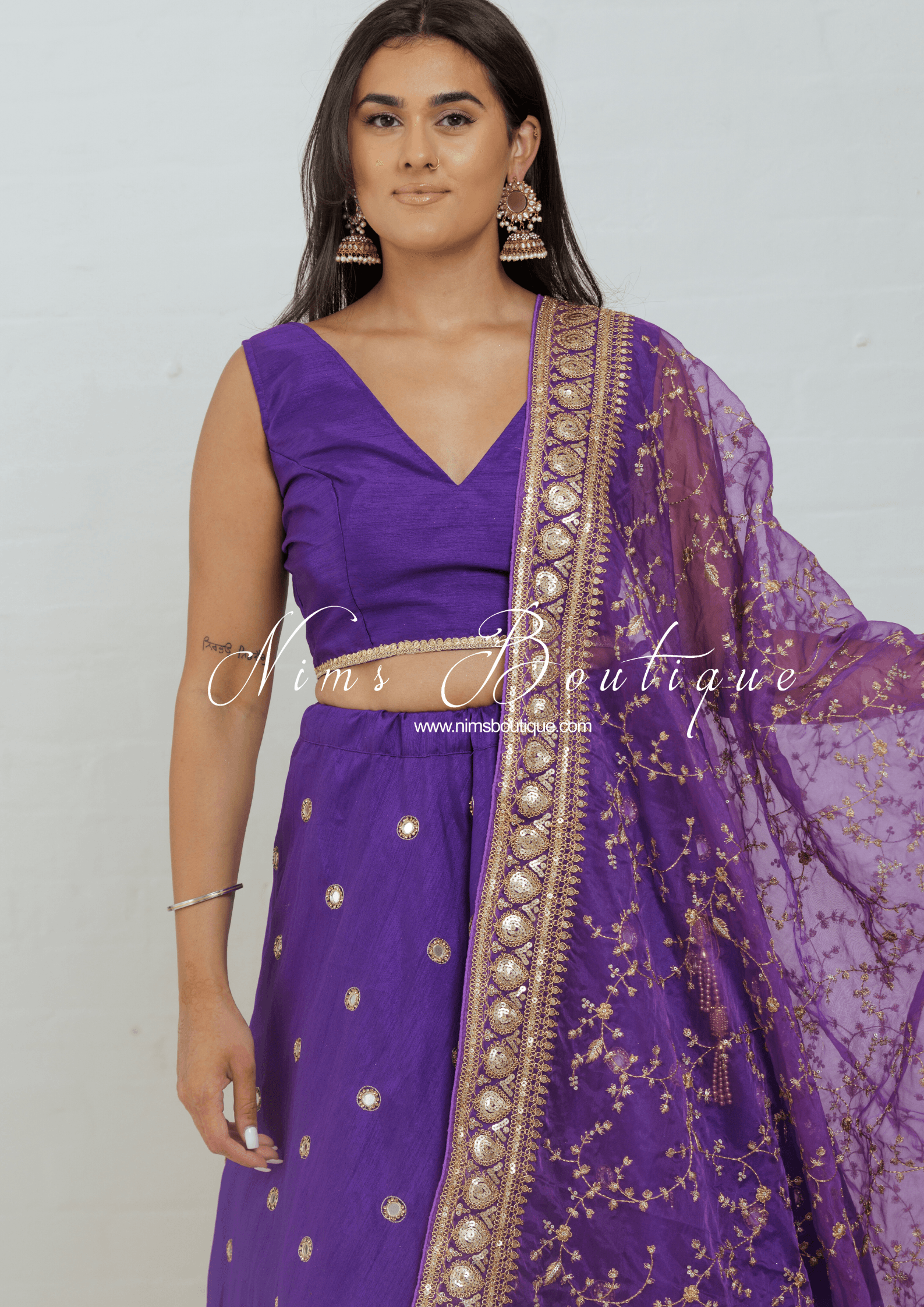 Nims Boutique Mahi Luxury Purple Organza Embroidered Dupatta/Chunni