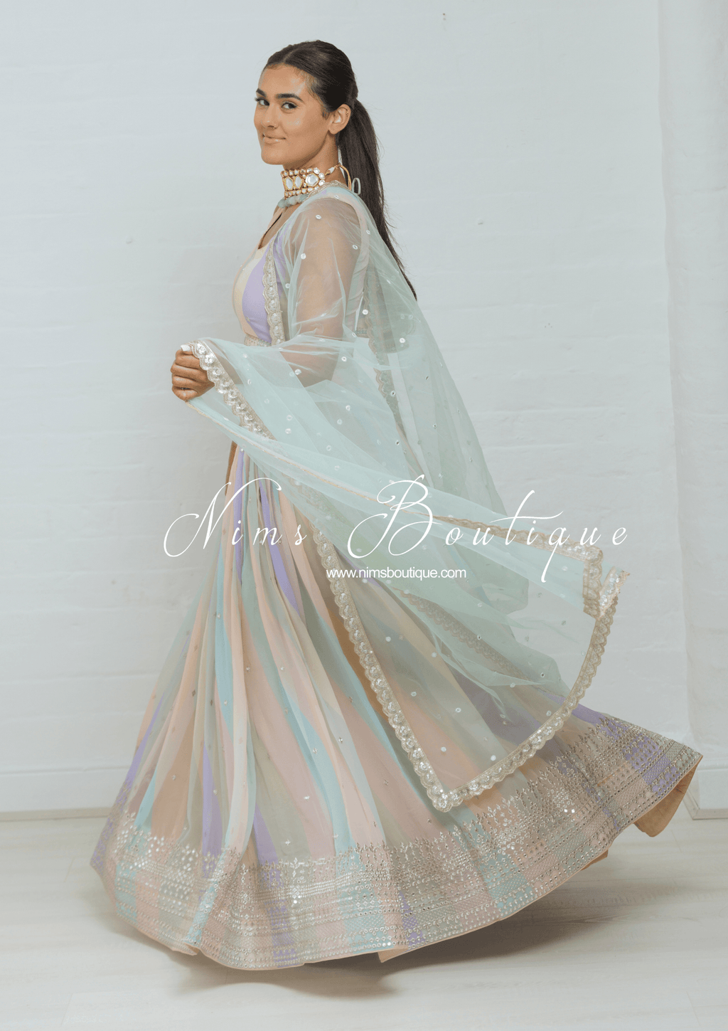 Nims Boutique Pastel Stripe Lehnga sizes 4-16