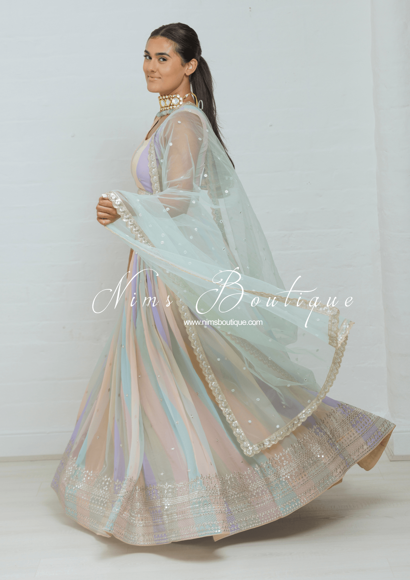 Nims Boutique Pastel Stripe Lehnga sizes 4-16