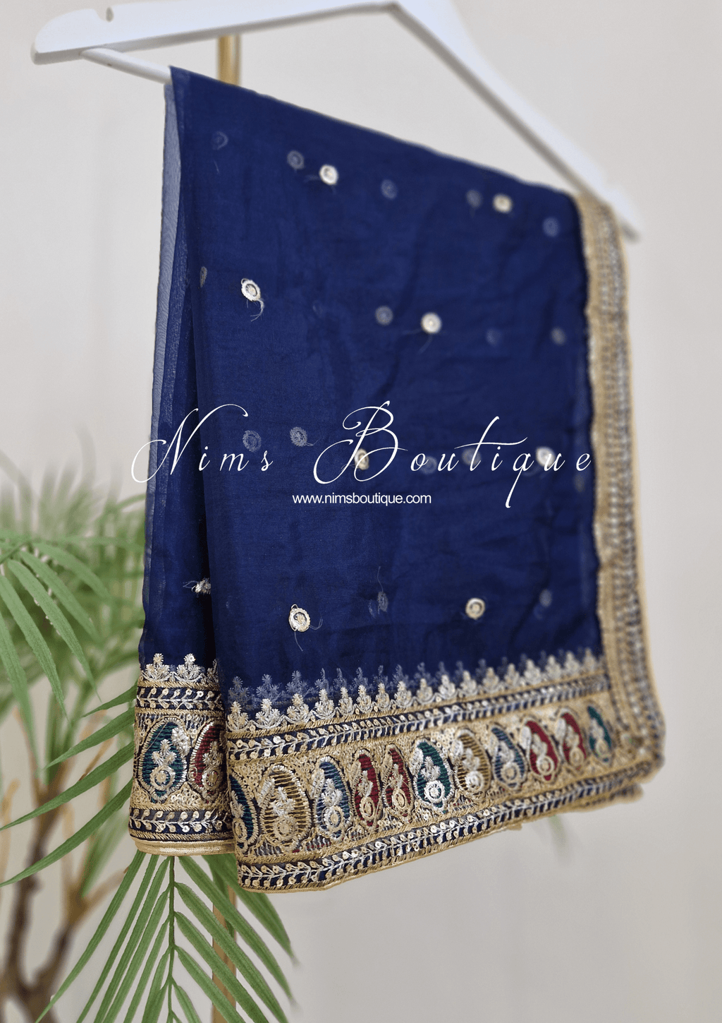 Nims Boutique Sunidhi Navy Blue Multicolour Organza Dupatta/Chunni