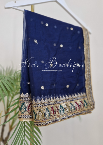 Sunidhi Navy Blue Multicolour Organza Dupatta/Chunni