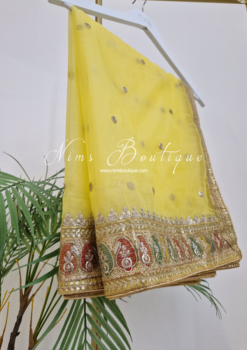 Sunidhi Yellow Multicolour Organza Dupatta/Chunni