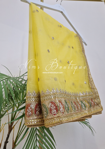 Sunidhi Yellow Multicolour Organza Dupatta/Chunni