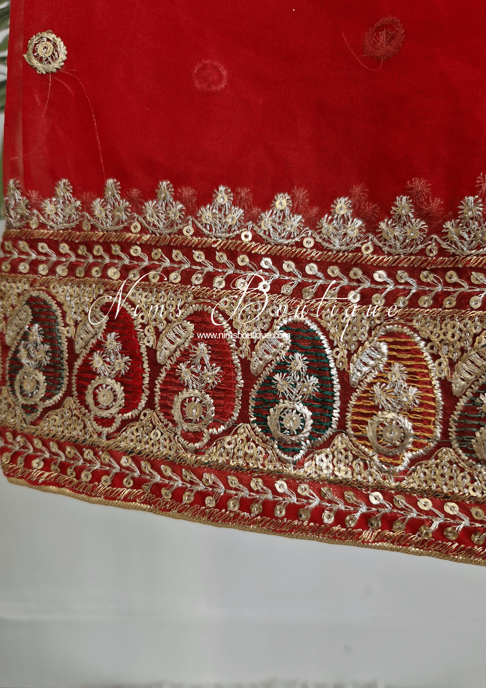 Nims Boutique Sunidhi Red Multicolour Organza Dupatta/Chunni